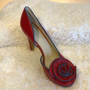 Nine West Red Leather Pump with Flower